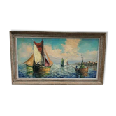 Large oil on canvas "Mediterranean Sea" signed Louis Audrey