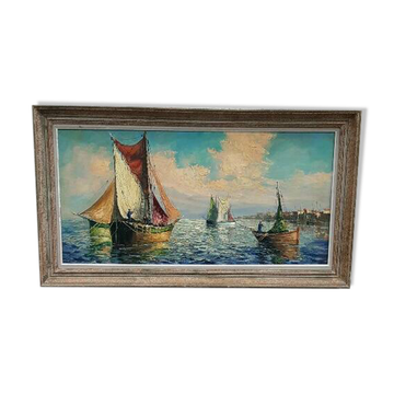 Large oil on canvas "Mediterranean Sea" signed Louis Audrey