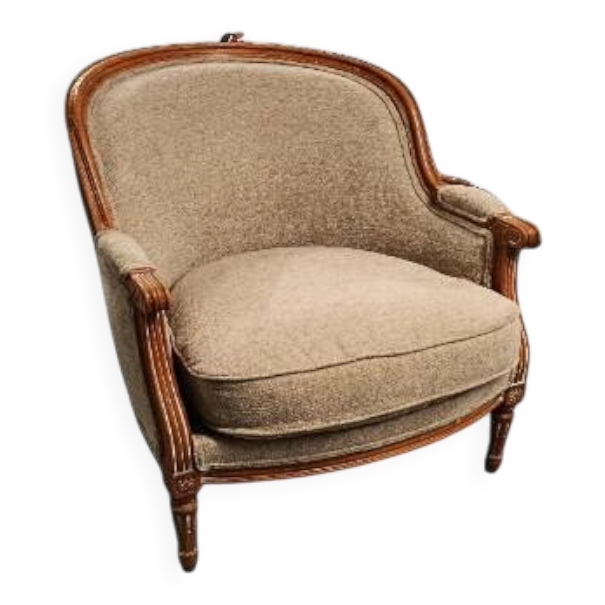 Louis XVI style bergère armchair – carved wood – beige fabric – pi