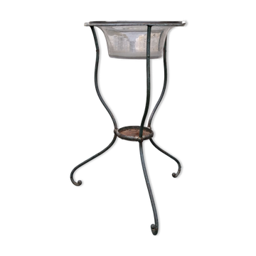 Old planter wrought iron basin blown glass