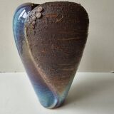 Brutalist ceramic glazed stoneware vase free form (attributed to a & n pinel)