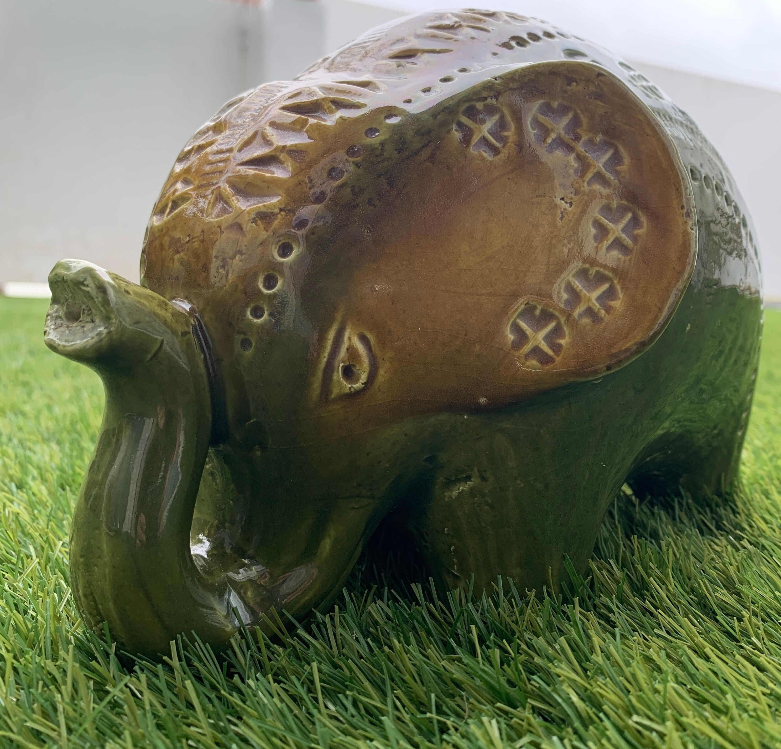 Green Rimini ceramic elephant, Aldo Londi for Bitossi, 1960
