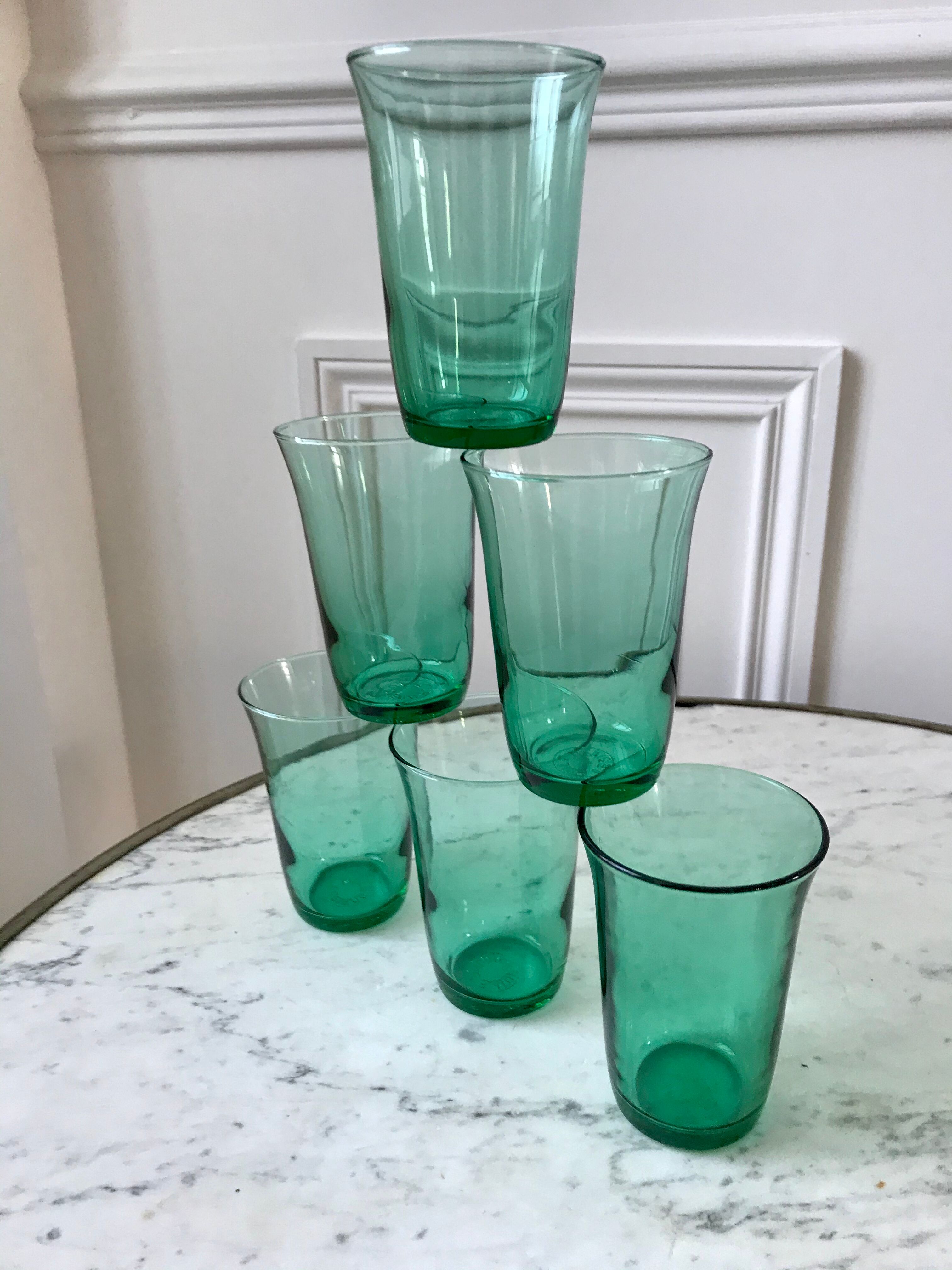 Lot de 6 verres à eau vert années 70