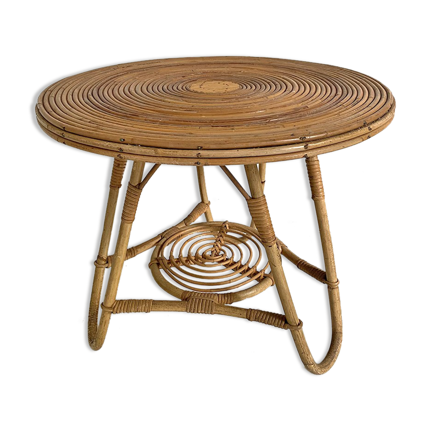 Table d'appoint en rotin vintage 1960
