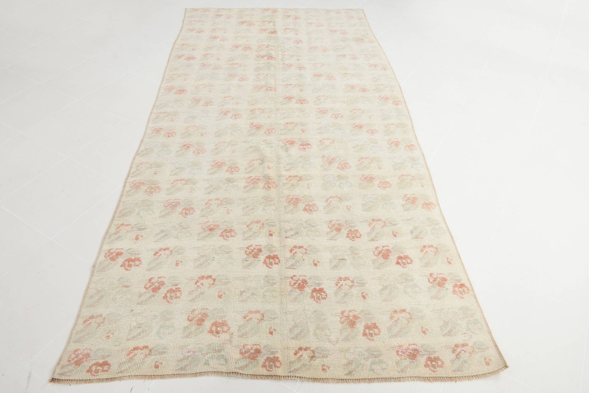 5x10 Floral Pattern Beige & Red Vintage Rug, 153x315Cm