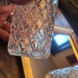 Set of three long drink glasses in pressed glass with a diamond pattern, 1960.