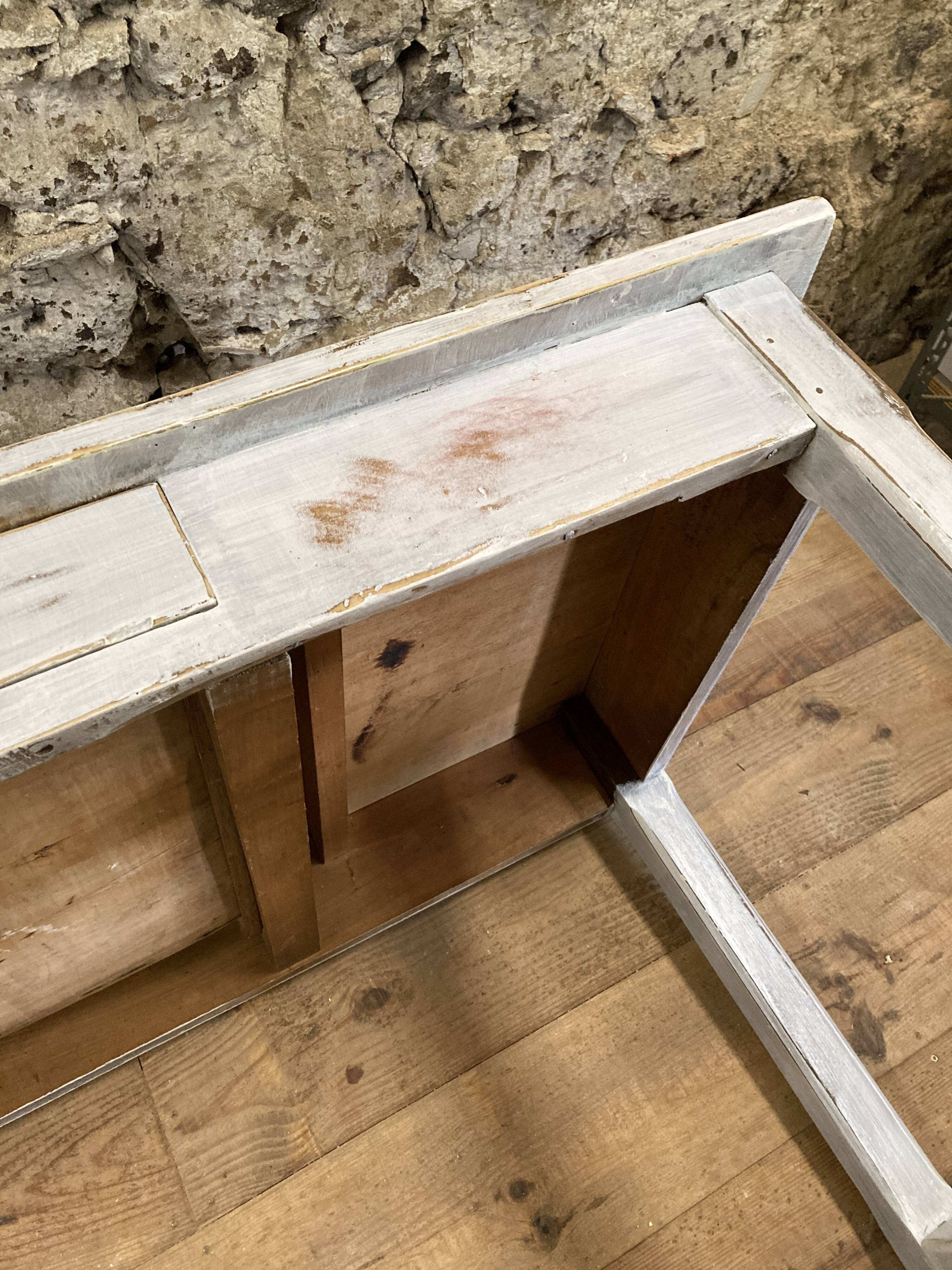 Farmhouse table 6 people white patinated in rectangular solid oak