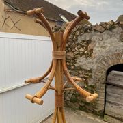 Vintage 1970s rattan coat rack
