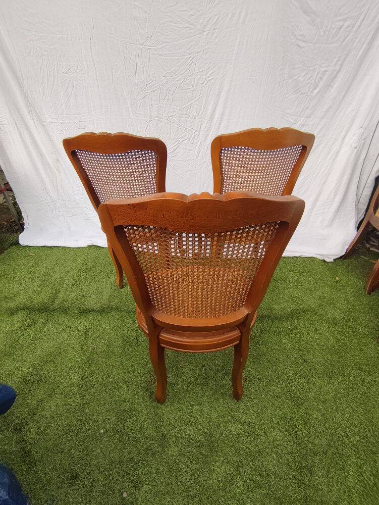 Magnificent Set of 3 Vintage Louis XV Chairs in Carved Solid Wood and Cane