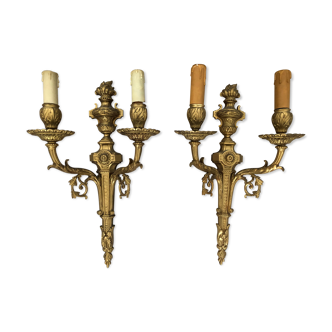 Pairs of gilded bronze wall lamps - Louis XVI - Fire pot