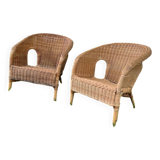 Lot deux fauteuils osier enfant vintage