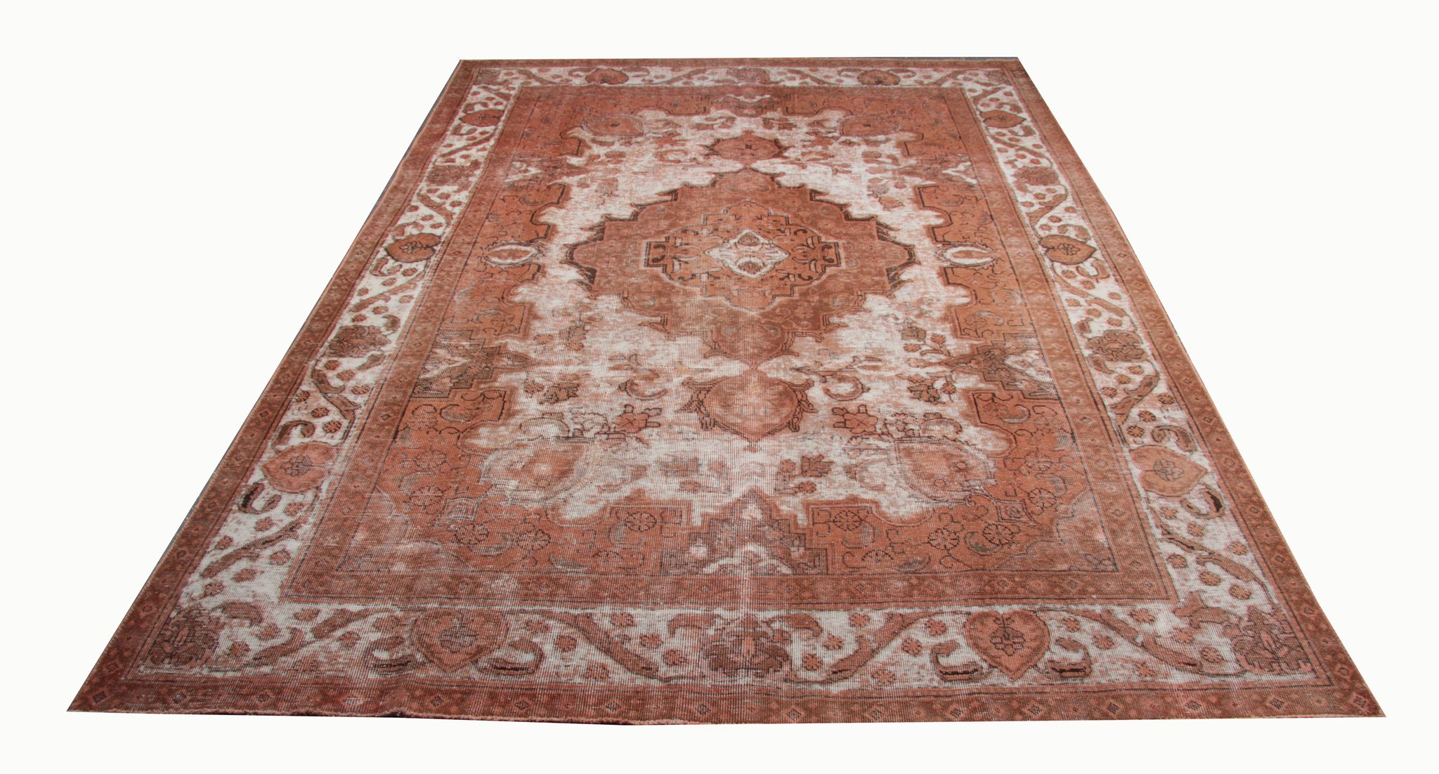 Overdyed handmade persian rust brown wool area rug - 241x342cm