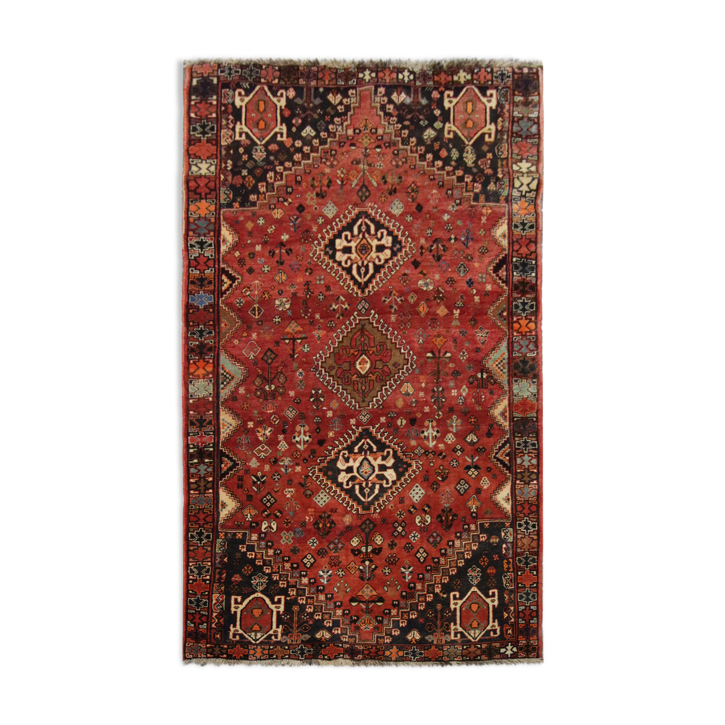 Vintage Persian Qashqai Handmade Wool Shiraz Rug- 119x243cm