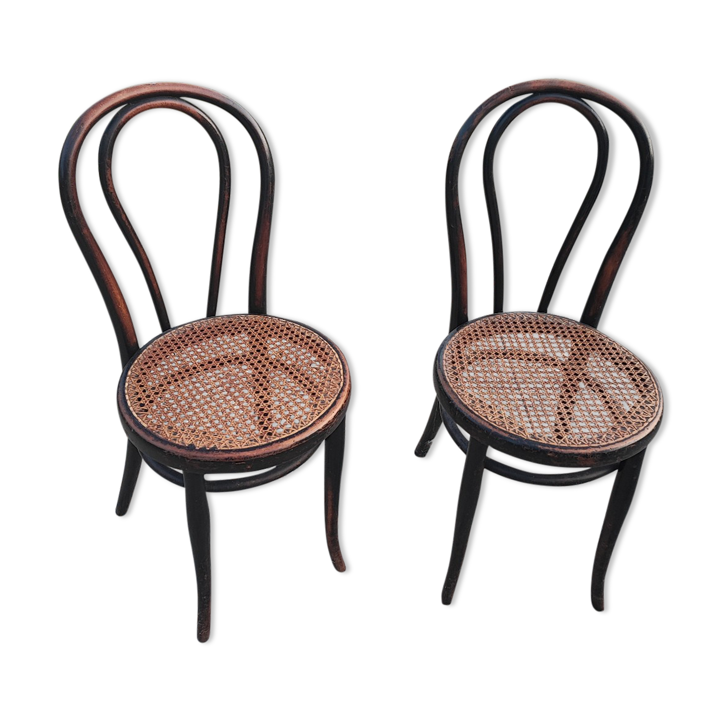 Duo chairs Thonet Austria seated cannée bistro blackened wood