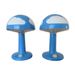 paire de lampes Ikea Skojig nuages bleus années 90