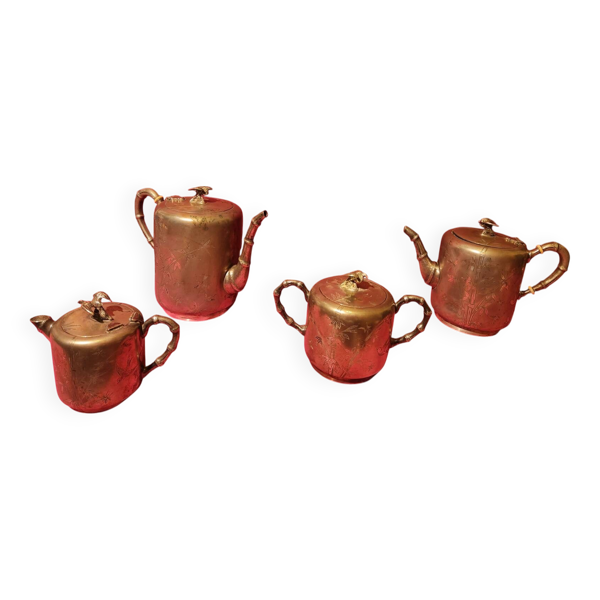 Service à café 4 pièces métal argenté Décor Asie bambou WMF sorti du grenie