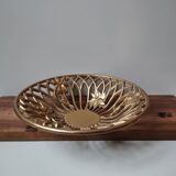 Large vintage cast brass fruit bowl with flower pattern