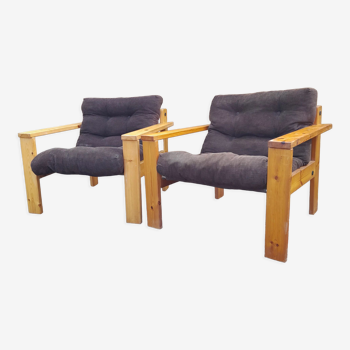 Paire de fauteuils Yngve Ekström suede 1970