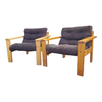 Pair of Yngve Ekström suede armchairs 1970