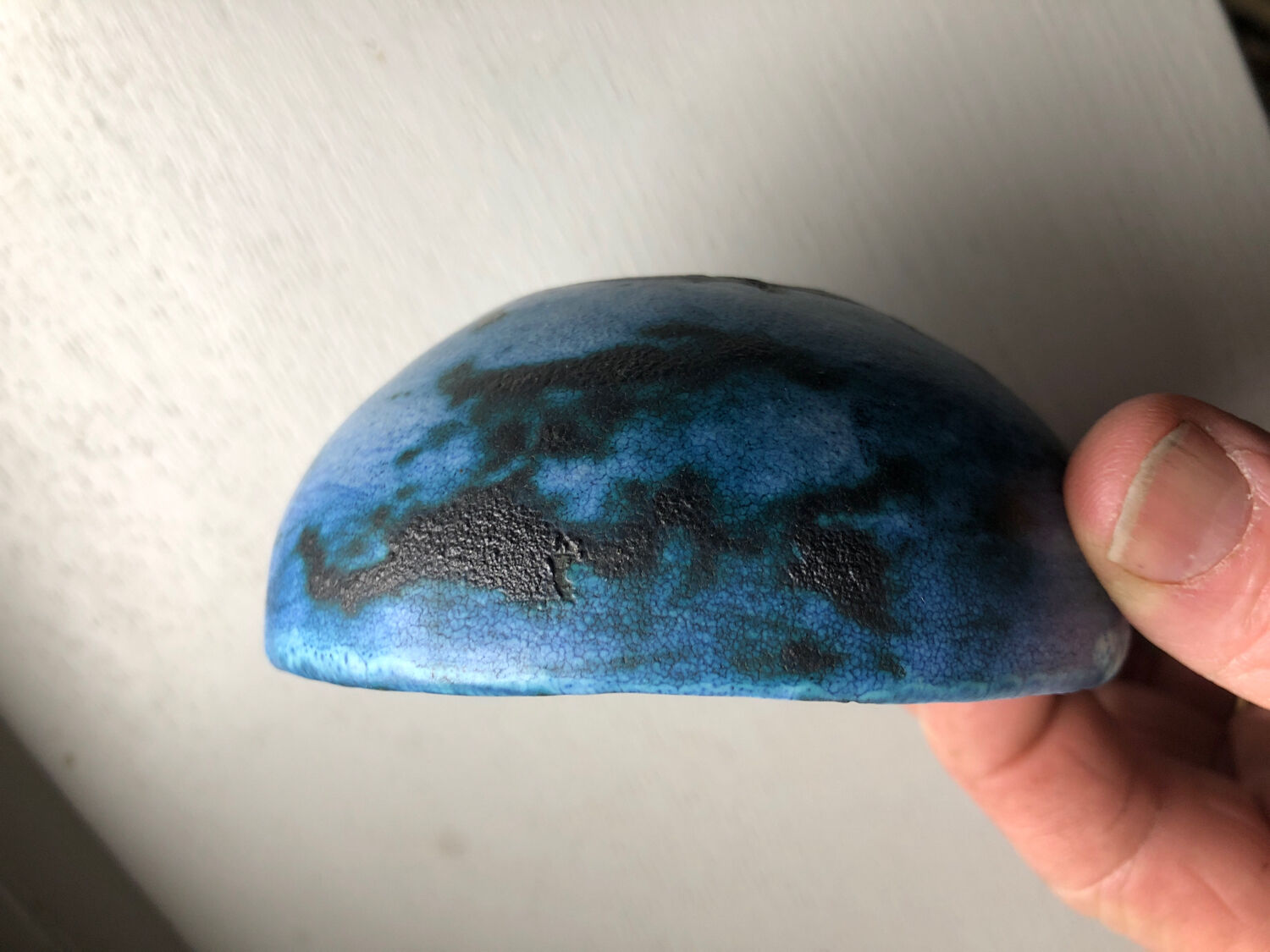 Round blue ceramic cup signed Blin around 1950