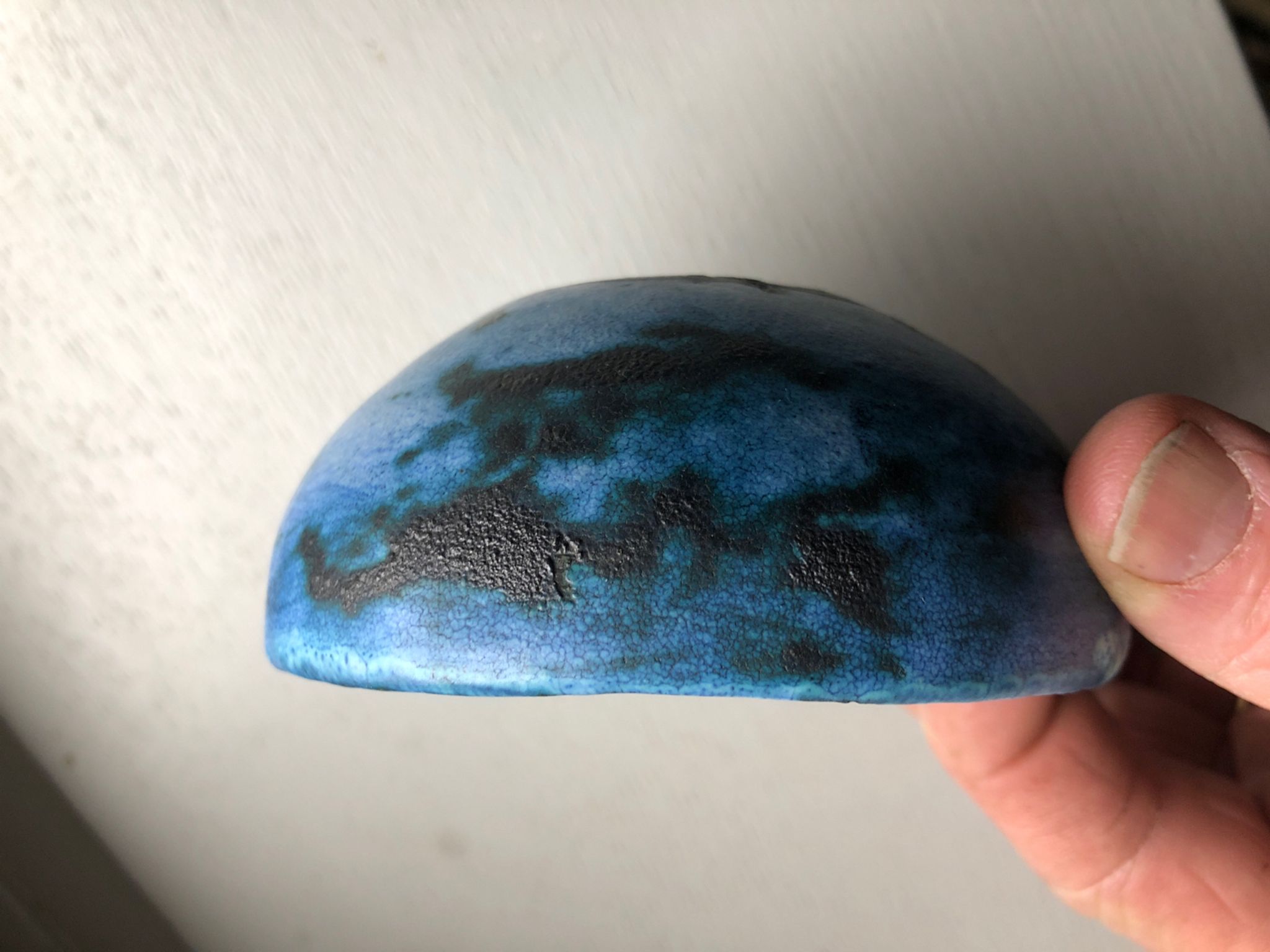 Round blue ceramic cup signed Blin around 1950