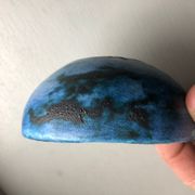 Round blue ceramic cup signed Blin around 1950