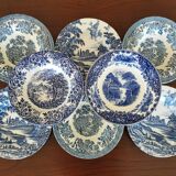 8 blue & white soup plates Broadhurst, Lunéville, Myott and Royal Sphinx Regout Maestricht