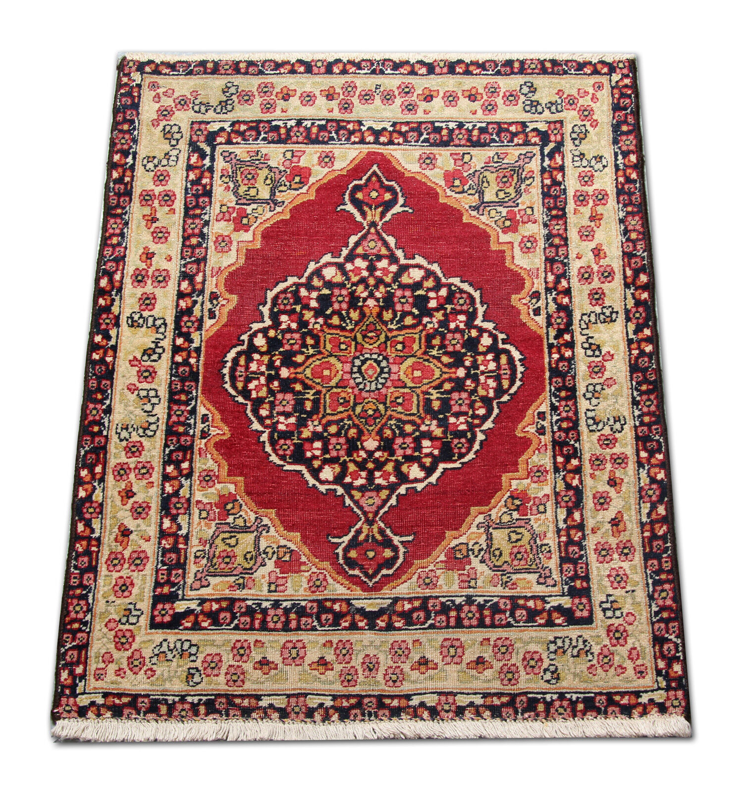 Antique persian kerman rug oriental wool area carpet 62x79cm