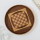 Round checkered tray in marquetry wood, vintage design from the 60s