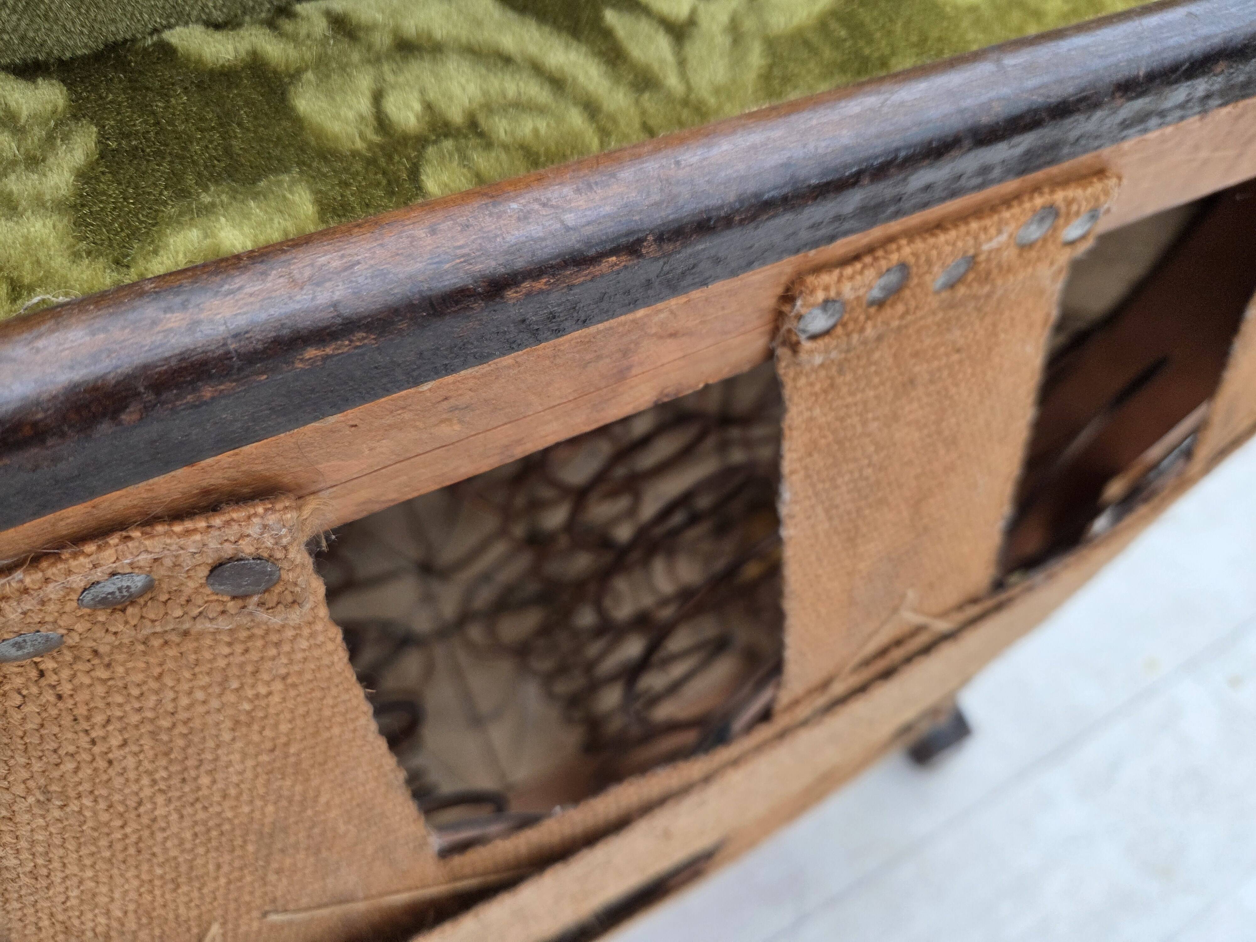 1950s, Danish relax chair. Furniture velour, oak wood,