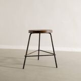 French Mid Century Wooden & Iron Stool by Pierre Jeanneret, 1950s