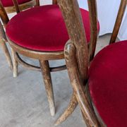 Set of 8 Vintage Bentwood Bistro Chairs: Red Upholstery