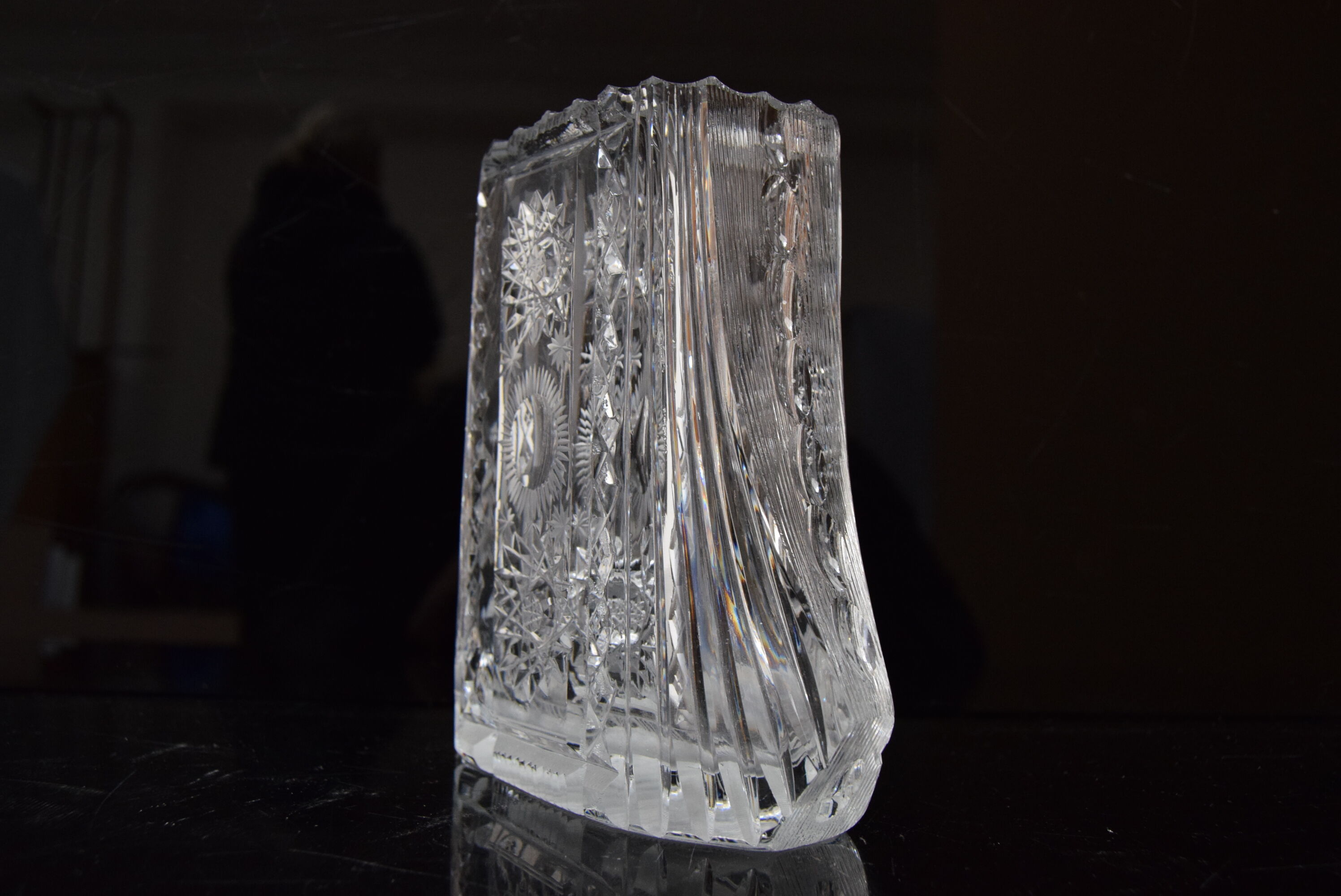 Vase,cut crystal glass,bohemia in the 1960's.