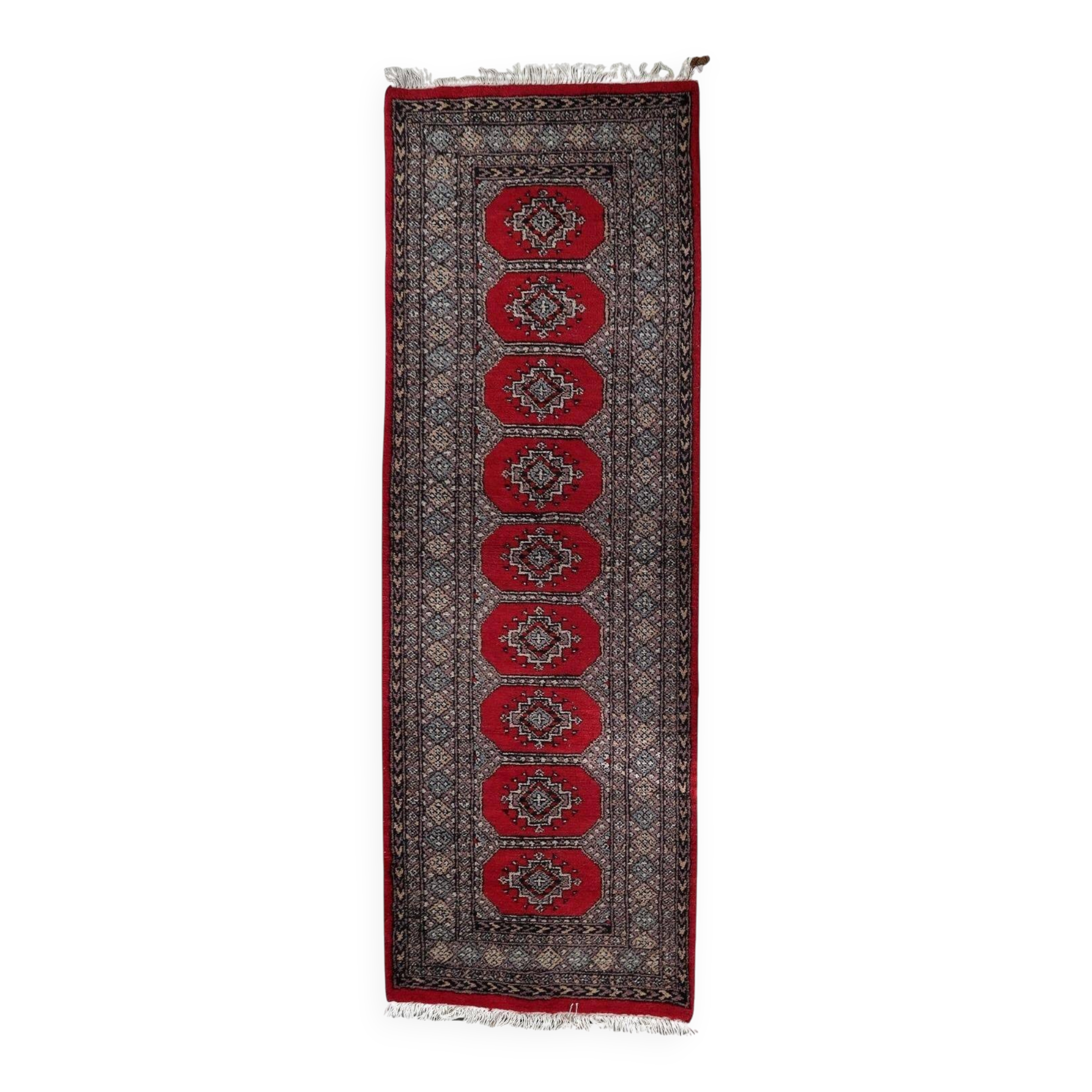 Mid-century vintage Uzbek Bukhara style wool runner 85cm x 241cm (1C1198)