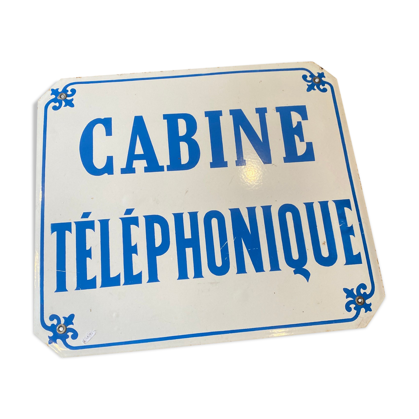 Old enamelled plate "telephone booth"