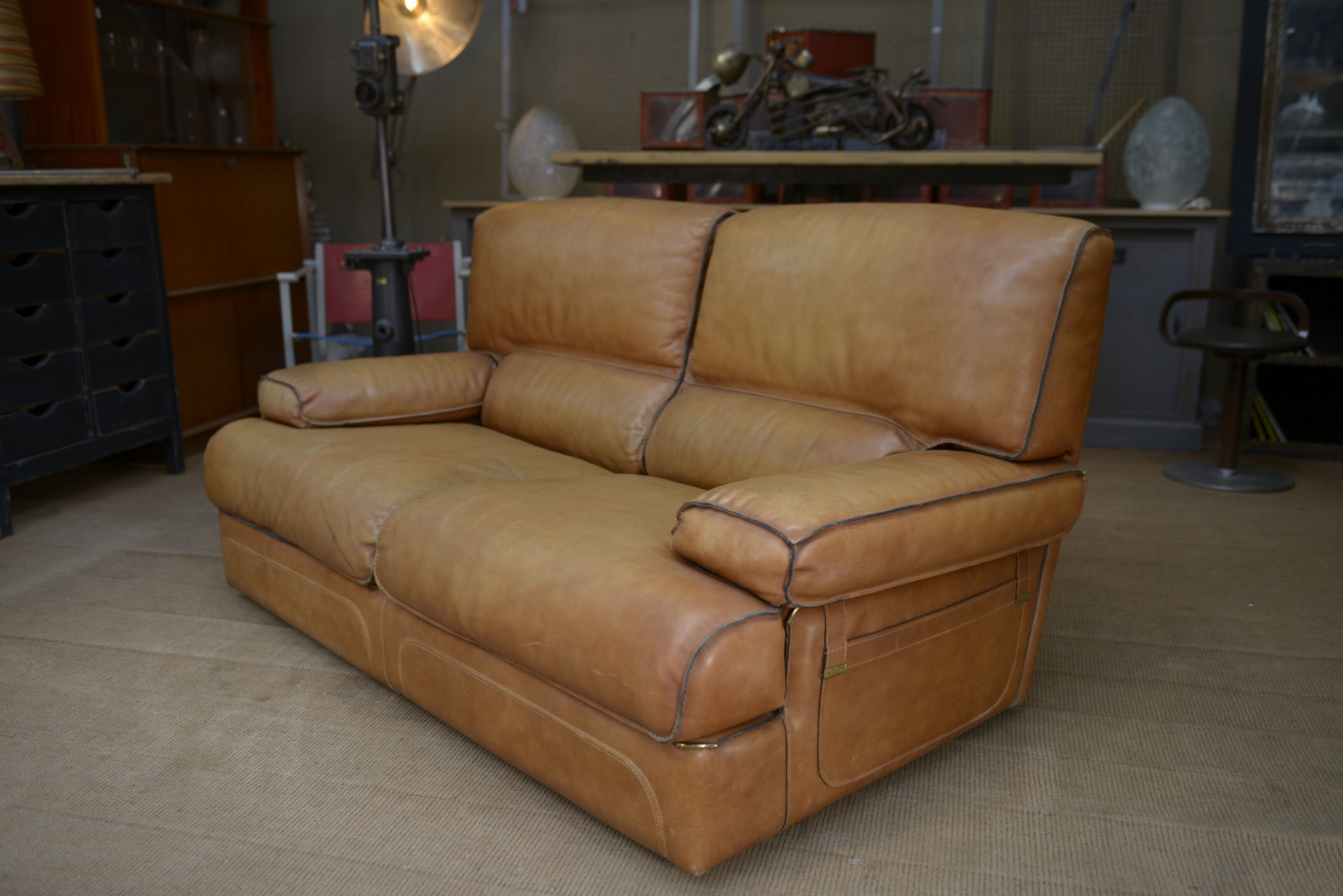 Contemporary brown vintage leather sofa