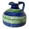 Small Old Handmade Jug or Vase - Blue and Green Striped Artisanal Porterie