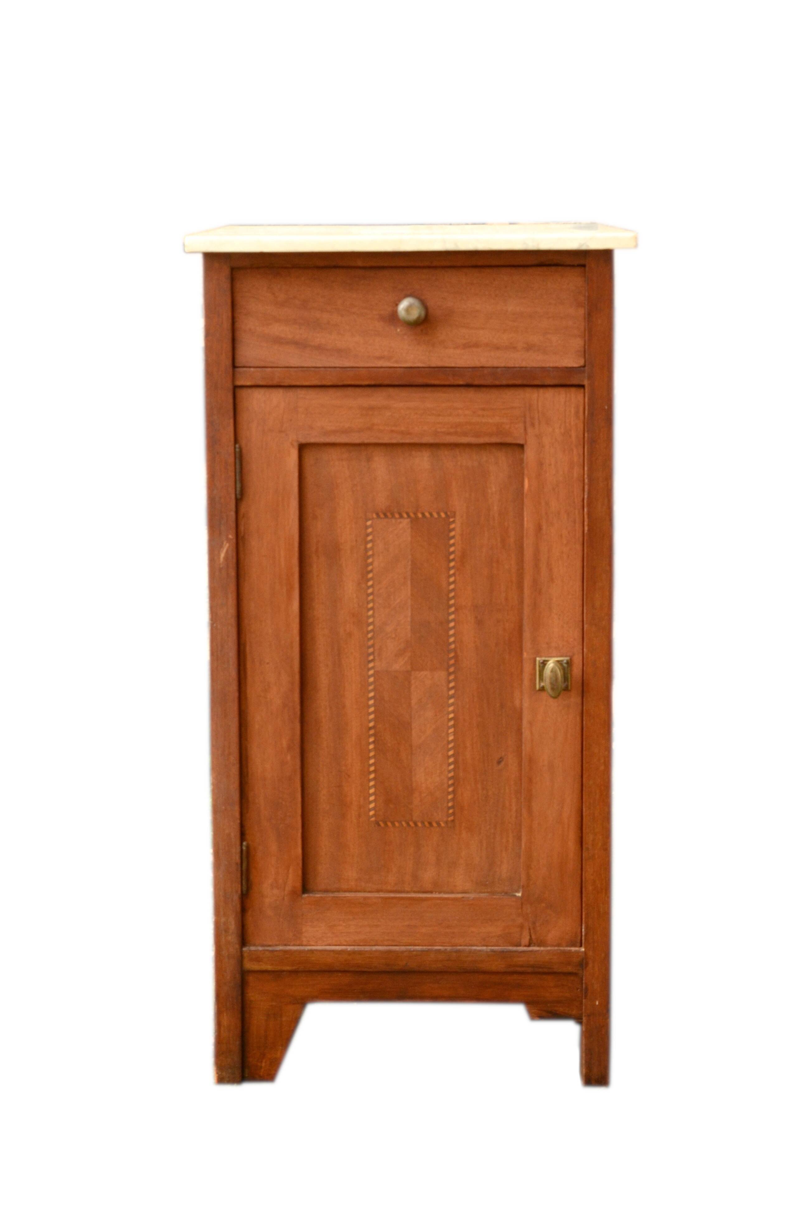 Solid wood confiturier, marquetry door, and marble top, 40x42x80cm.