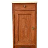 Solid wood confiturier, marquetry door, and marble top, 40x42x80cm.