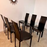 Lot 6 black leather chairs Italian design 80s Cattelan Italia vintage Lara model