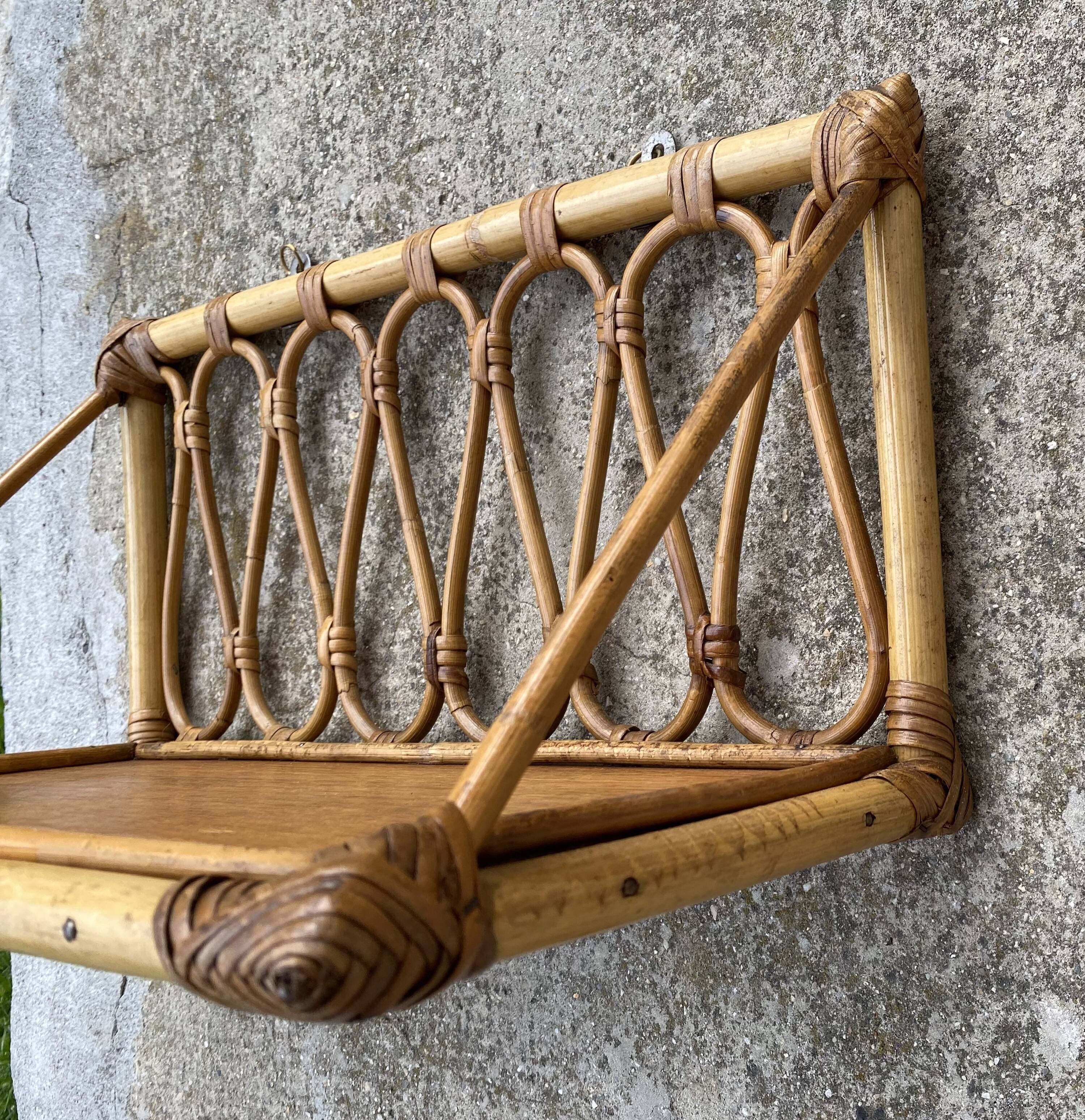 Vintage rattan wall shelf 1960