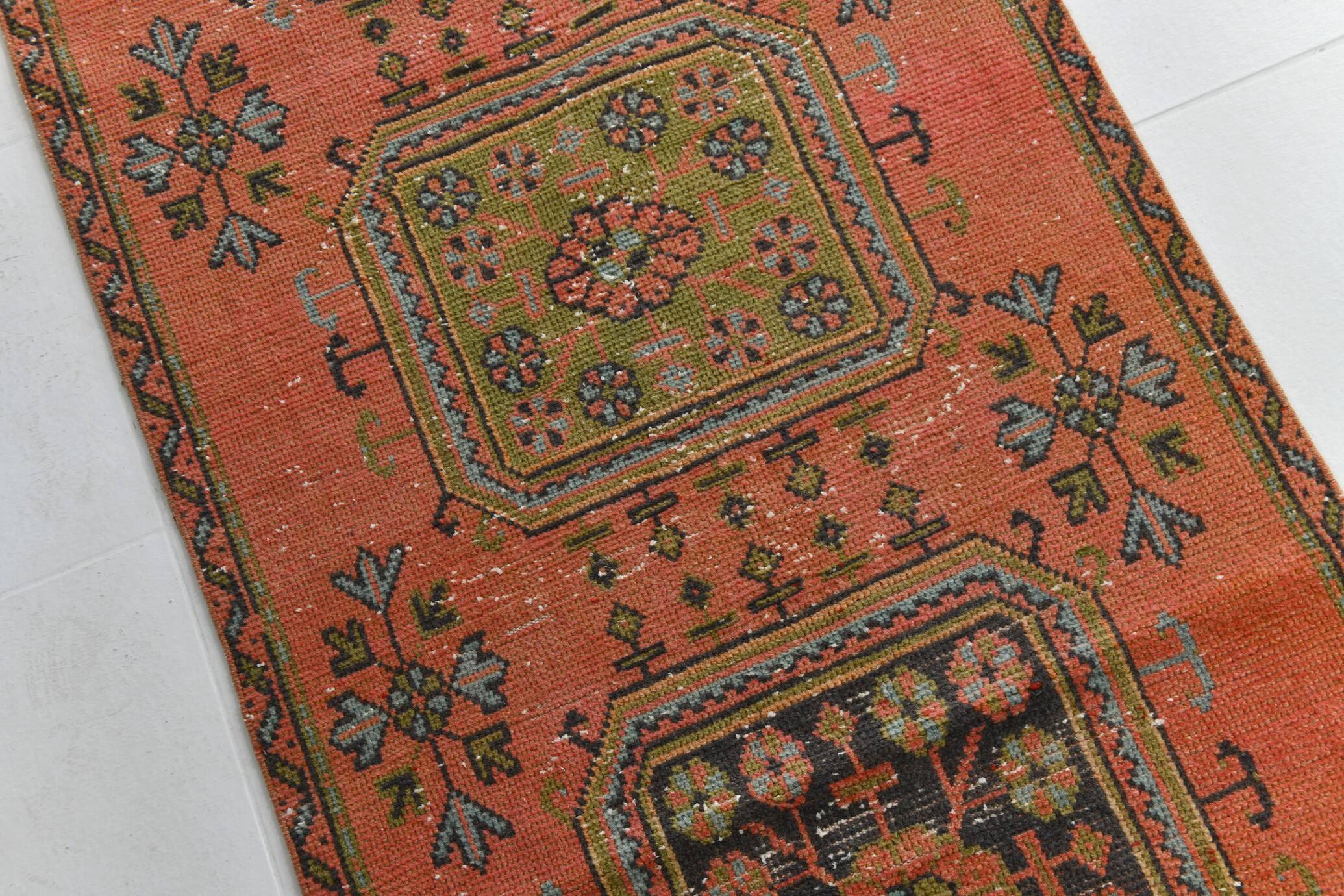 3x11 Vintage Terracotta Oriental Pattern Turkish Runner Rug, 89x342Cm