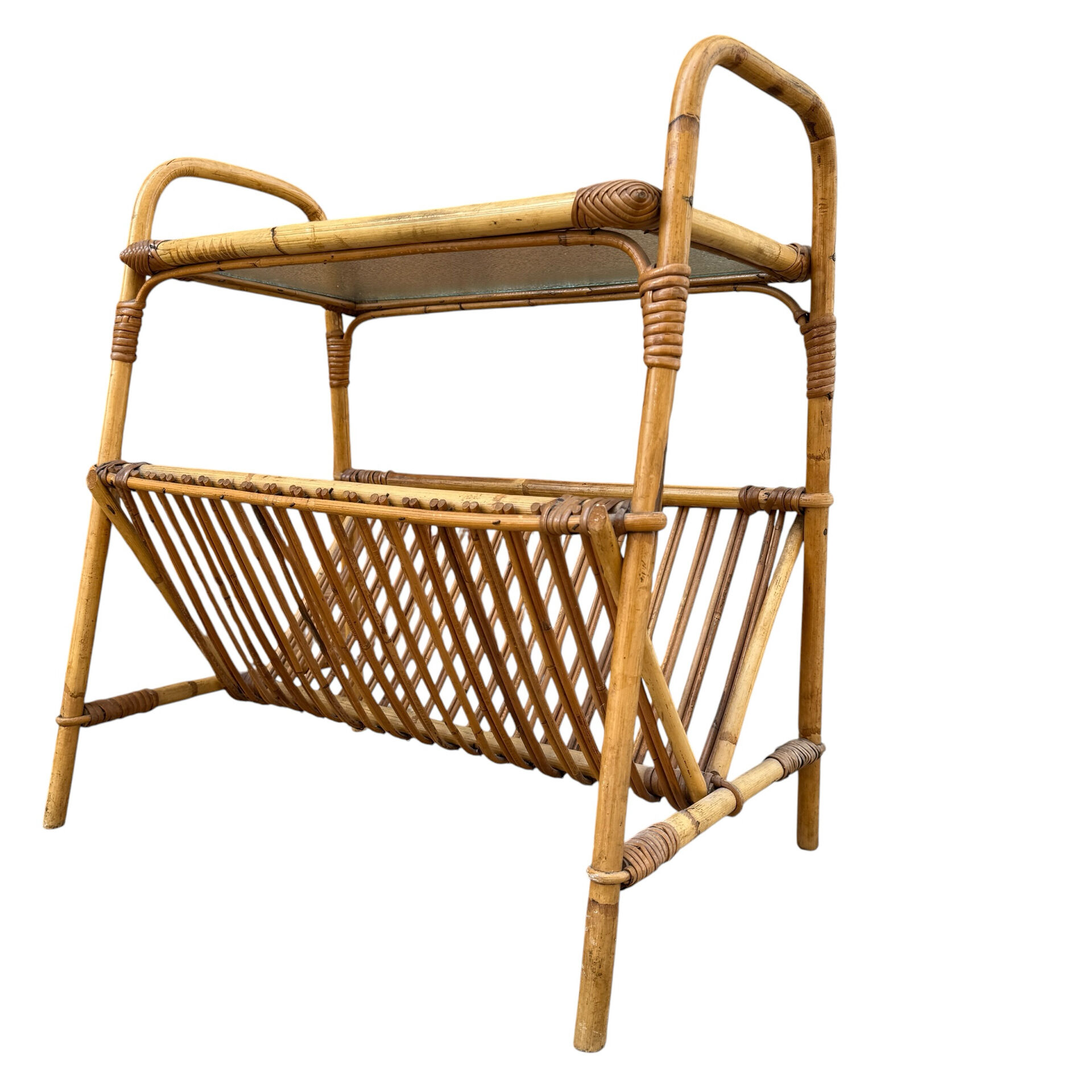 1950s Italian Rattan Side Table
