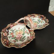 Double porcelain servant with floral decoration, polychrome and gilding – f