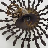 Half-basket chandelier with 5 lights in bronze and Spanish ceramic. 1960s