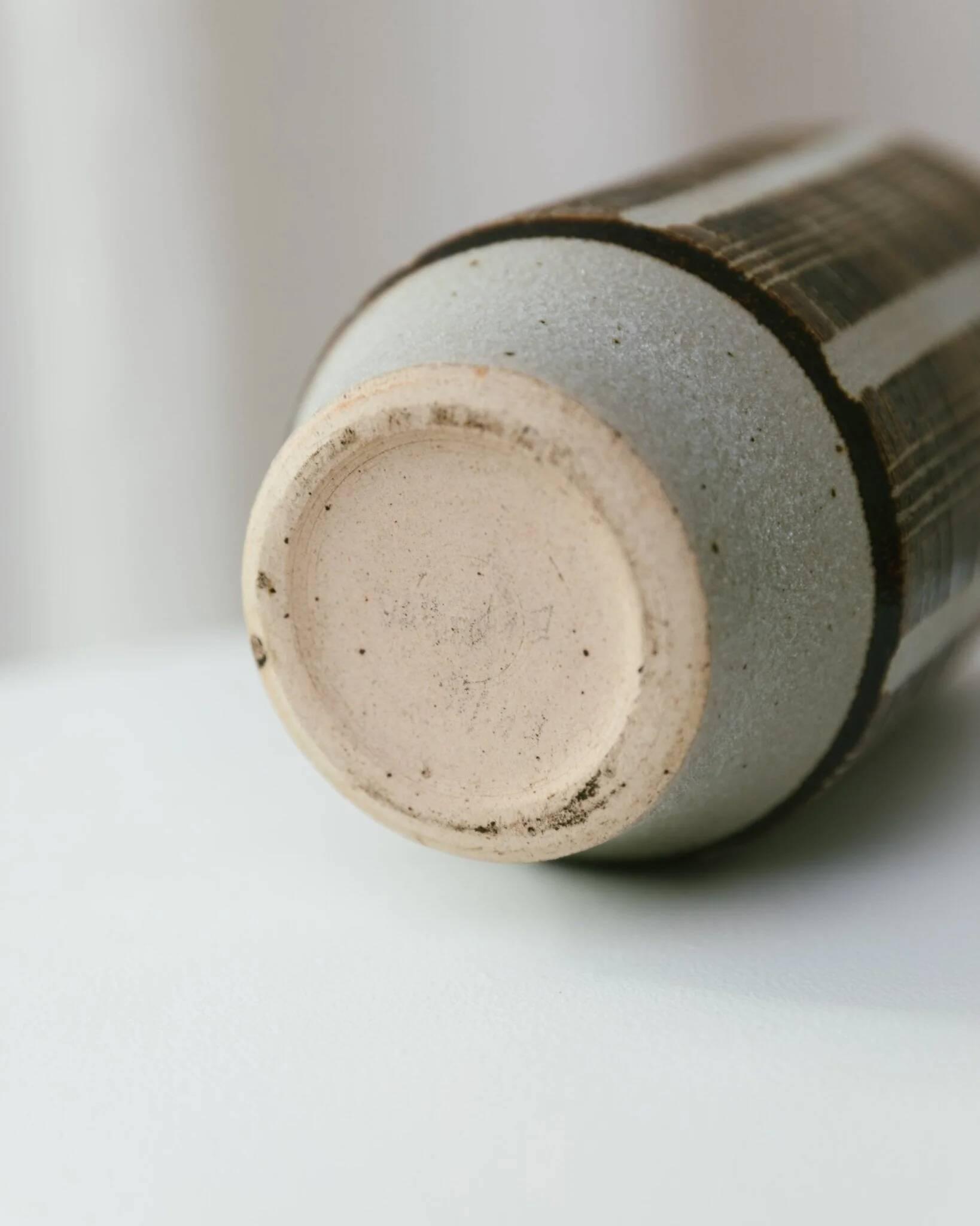 Brown Beige Ceramic Vase - Mid-Century Studio Vase, 1960s, Crosshatch Texture