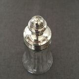 Glass sugar sprinkler and silver metal