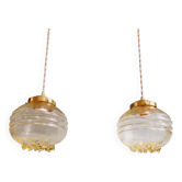 Paire de Suspensions Space Age en verre transparent jaune, années 1960-70