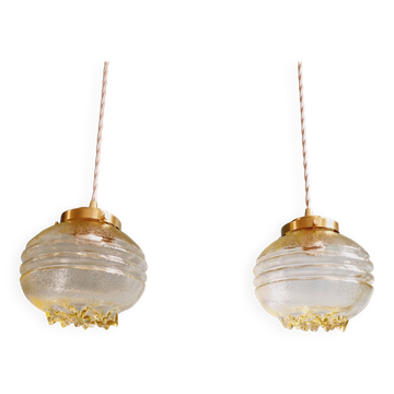 Pair of Space Age Pendant Lights in Yellow Clear Glass, 1960s-70s