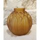Amber yellow satin-finished moulded glass round vase signed CLA, Art Deco, circa 1930.